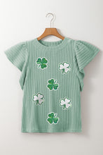 Load image into Gallery viewer, Sequin Lucky Clover Round Neck Cap Sleeve Blouse
