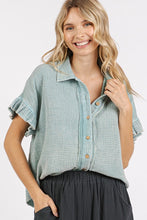Load image into Gallery viewer, Mittoshop Mineral Washed Button Down Flounce Sleeve Shirt