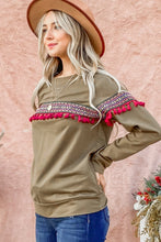 Load image into Gallery viewer, And The Why Ethnic Ribbon Tassel Trim Top