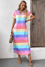 Load image into Gallery viewer, Color Block V-Neck Short Sleeve Slit Dress with Pockets