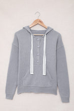 Load image into Gallery viewer, Lace Trim Half-Button Drawstring Knit Hoodie
