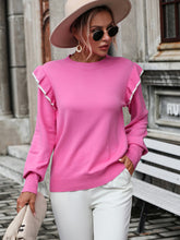Load image into Gallery viewer, Round Neck Ruffle Trim Long Sleeve Pullover Sweater