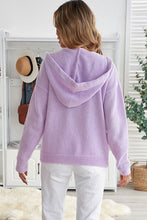 Load image into Gallery viewer, Lace Trim Half-Button Drawstring Knit Hoodie