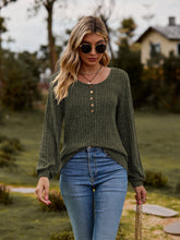 Load image into Gallery viewer, Round Neck Button-Down Long Sleeve Tee