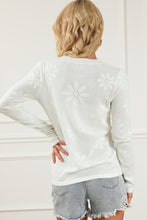 Load image into Gallery viewer, Floral Eyelet Round Neck Long Sleeve Knit Top