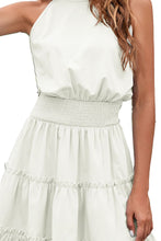 Load image into Gallery viewer, Frill Trim Smocked Waist Grecian Neck Sleeveless Dress