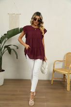 Load image into Gallery viewer, Swiss Dot Round Neck Tiered Blouse