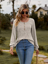 Load image into Gallery viewer, Round Neck Button-Down Long Sleeve Tee