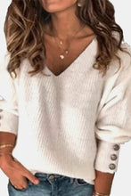 Load image into Gallery viewer, V-Neck Lantern Sleeve Buttoned Sweater