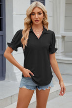 Load image into Gallery viewer, Eyelet Johnny Collar Short Sleeve Blouse