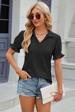 Load image into Gallery viewer, Eyelet Johnny Collar Short Sleeve Blouse