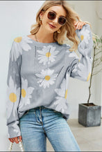 Load image into Gallery viewer, Daisy Print Openwork Round Neck Sweater