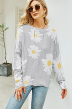 Load image into Gallery viewer, Daisy Print Openwork Round Neck Sweater