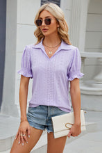 Load image into Gallery viewer, Eyelet Johnny Collar Short Sleeve Blouse