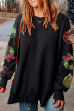 Load image into Gallery viewer, Sequin Christmas Element Round Neck Slit Sweatshirt
