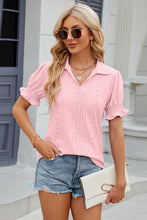 Load image into Gallery viewer, Eyelet Johnny Collar Short Sleeve Blouse