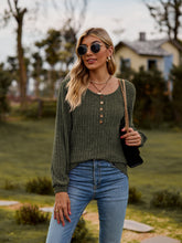 Load image into Gallery viewer, Round Neck Button-Down Long Sleeve Tee