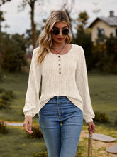 Load image into Gallery viewer, Round Neck Button-Down Long Sleeve Tee
