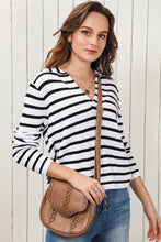 Load image into Gallery viewer, Striped Johnny Collar Long Sleeve Knit Top