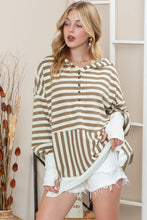 Load image into Gallery viewer, Striped Dropped Shoulder Buttoned Hoodie