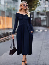 Load image into Gallery viewer, Ruched Off-Shoulder Midi Dress