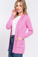Load image into Gallery viewer, ACTIVE BASIC Ribbed Trim Open Front Cardigan