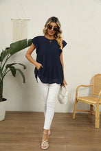 Load image into Gallery viewer, Swiss Dot Round Neck Tiered Blouse
