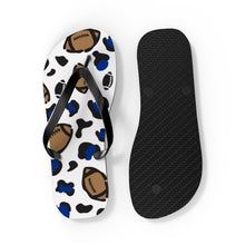 Load image into Gallery viewer, Football White and Blue Flip Flops