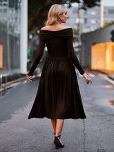 Load image into Gallery viewer, Ruched Off-Shoulder Midi Dress