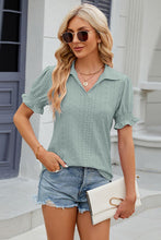 Load image into Gallery viewer, Eyelet Johnny Collar Short Sleeve Blouse