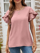 Load image into Gallery viewer, Textured Petal Sleeve Round Neck Tee