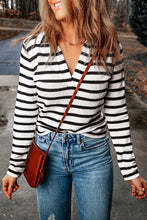 Load image into Gallery viewer, Striped Johnny Collar Long Sleeve Knit Top