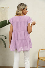 Load image into Gallery viewer, Swiss Dot Round Neck Tiered Blouse