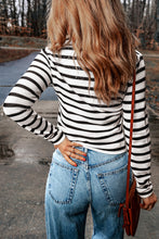 Load image into Gallery viewer, Striped Johnny Collar Long Sleeve Knit Top
