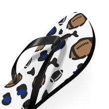 Load image into Gallery viewer, Football White and Blue Flip Flops