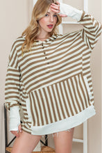 Load image into Gallery viewer, Striped Dropped Shoulder Buttoned Hoodie