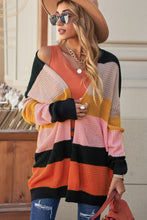 Load image into Gallery viewer, Striped Waffle Knit Open Front Cardigan