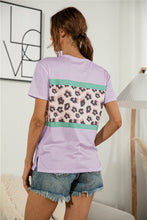 Load image into Gallery viewer, Leopard Color Block Side Slit Tee