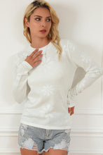 Load image into Gallery viewer, Floral Eyelet Round Neck Long Sleeve Knit Top