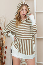 Load image into Gallery viewer, Striped Dropped Shoulder Buttoned Hoodie