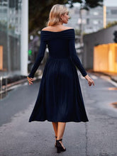 Load image into Gallery viewer, Ruched Off-Shoulder Midi Dress