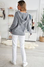 Load image into Gallery viewer, Lace Trim Half-Button Drawstring Knit Hoodie
