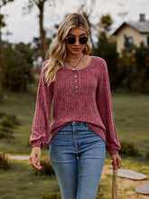 Load image into Gallery viewer, Round Neck Button-Down Long Sleeve Tee