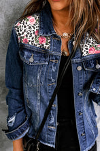 Load image into Gallery viewer, Mixed Print Distressed Button Front Denim Jacket