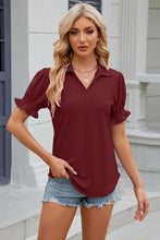 Load image into Gallery viewer, Eyelet Johnny Collar Short Sleeve Blouse