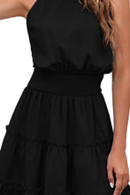 Load image into Gallery viewer, Frill Trim Smocked Waist Grecian Neck Sleeveless Dress