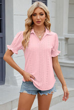 Load image into Gallery viewer, Eyelet Johnny Collar Short Sleeve Blouse