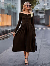 Load image into Gallery viewer, Ruched Off-Shoulder Midi Dress