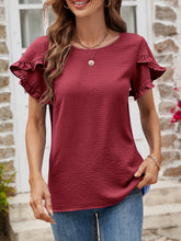 Load image into Gallery viewer, Textured Petal Sleeve Round Neck Tee