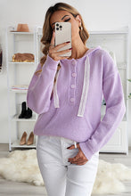 Load image into Gallery viewer, Lace Trim Half-Button Drawstring Knit Hoodie